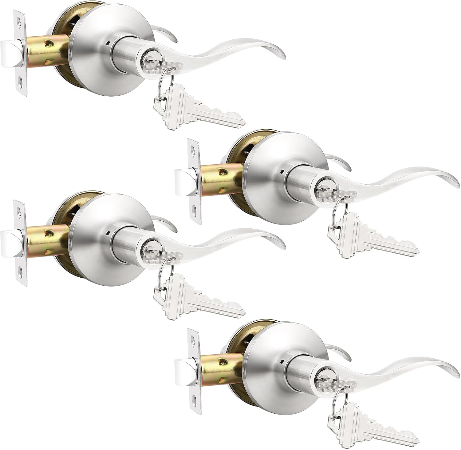 GOBEKOR 1 Pack Privacy Door Levers Brushed Nickel Lever Door Handles Interior for Bedroom and Bathroom Door Locks Wave Door Handles