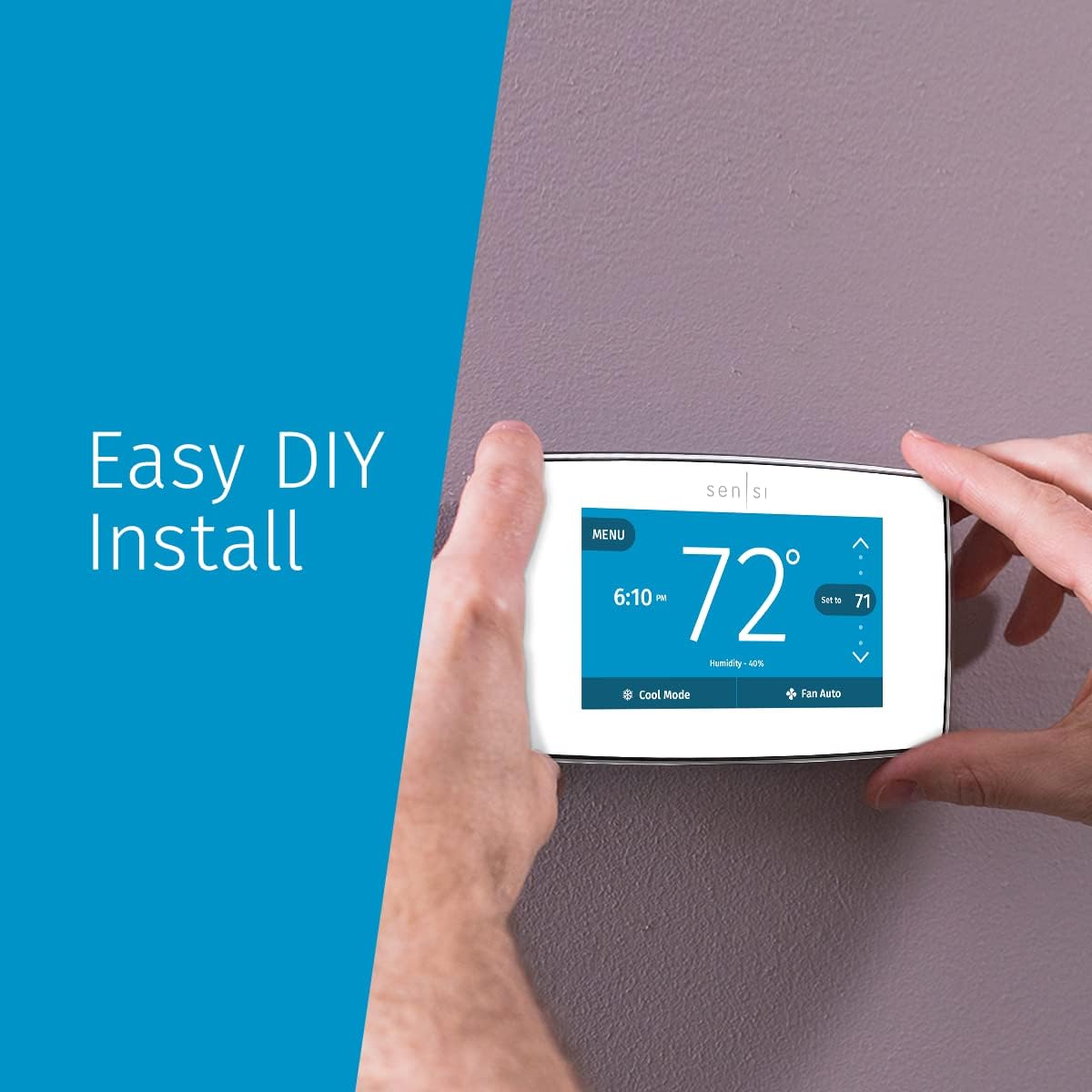 Sensi Touch Smart Thermostat by Emerson with Touchscreen Color Display, Programmable, Wi-Fi, Mobile App, Easy DIY, Data Privacy, Works with Alexa, Energy Star Certified, ST75 - Black, C-Wire Required