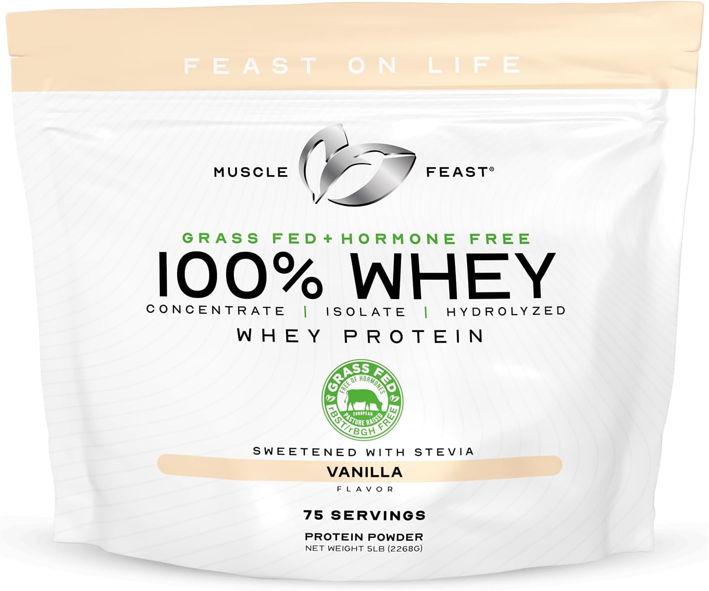 Muscle Feast 100% Grass Fed Whey Protein Powder Blend, Chocolate (2lb) | Whey Concentrate, Isolate & Hydrolyzed Protein Powder, All Natural, Hormone Free Pasture Raised Whey Protein for Women & Men