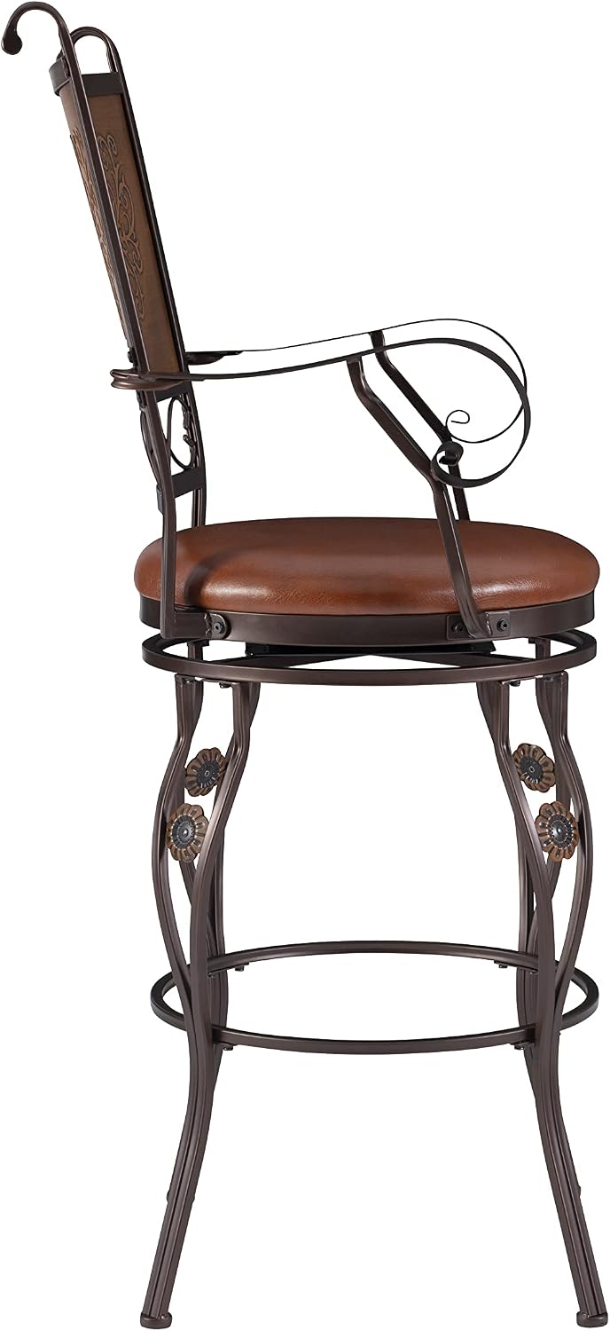 Powell Company Big & Tall Copper Stamped Back Arms by Powell Big and Tall Counter Stool, 24" Seat Height, brown
