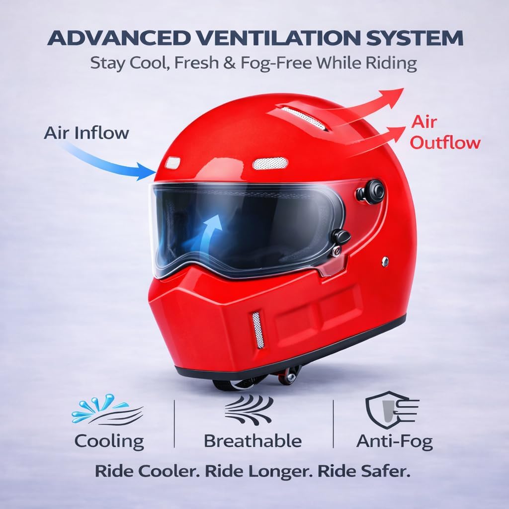 CRG Sports Retro Full Face Motorcycle Helmet, DOT Approved Fiberglass Street Bike Helmet with Clear Visor, Lightweight Cafe Racer Cruiser Motorcycle Helmet
