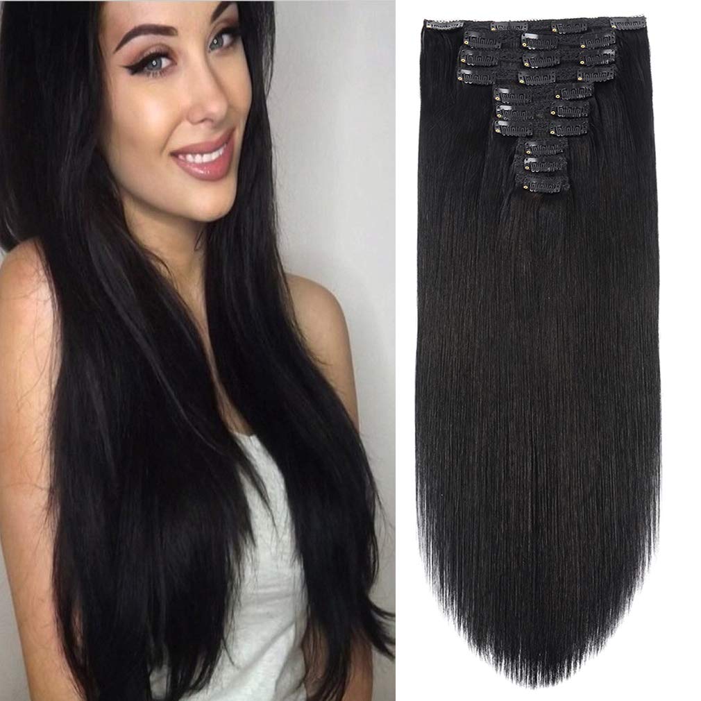 22" Clip in Human Hair Extensions Full Head 200g 10 Pieces 22 Clips Light Brown Double Weft Brazilian Real Remy Hair Extensions Thick Straight (22"