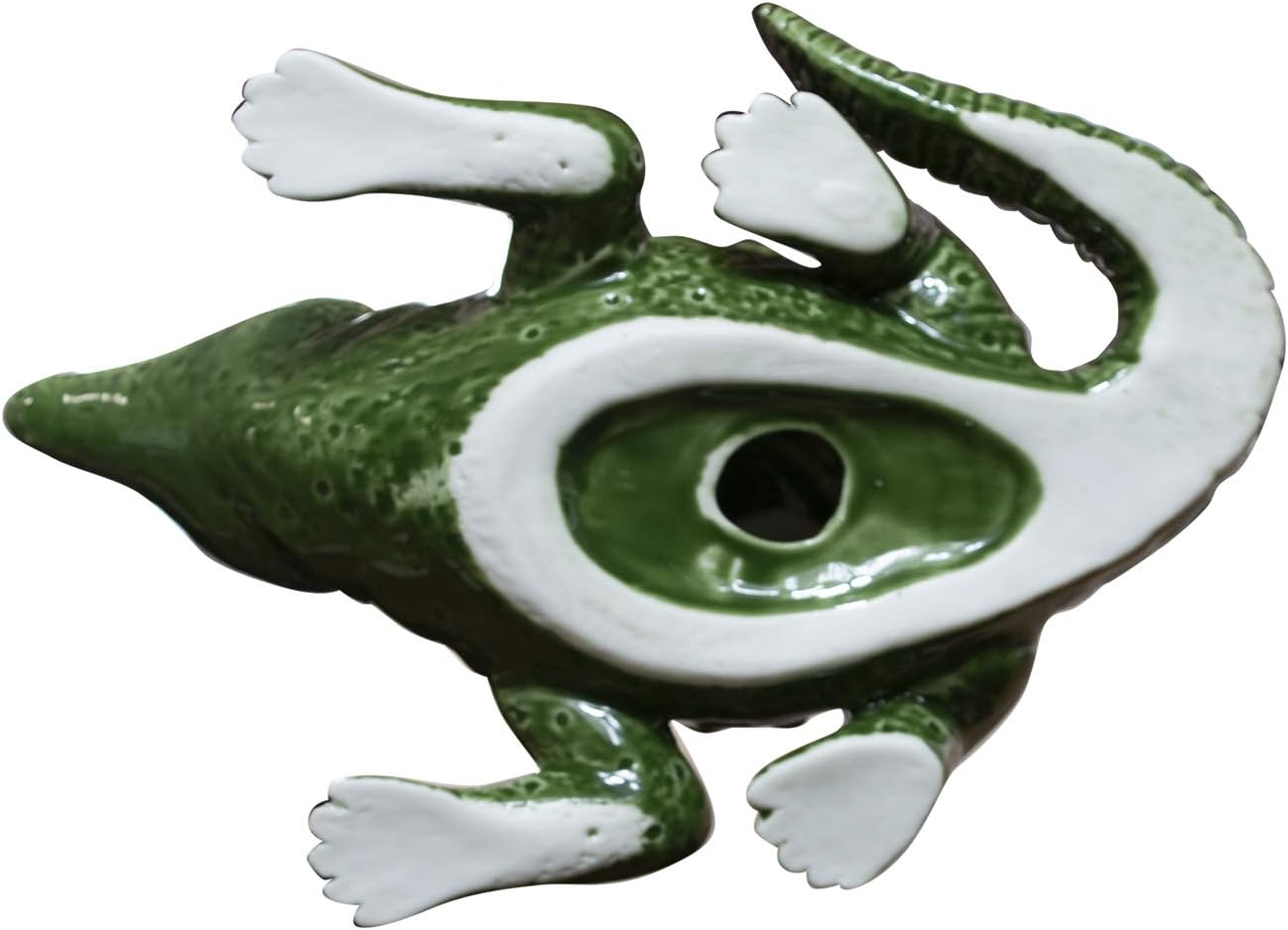Ceramic Gator Figurine Green And White 7.5" Perfect For Any Room Decor