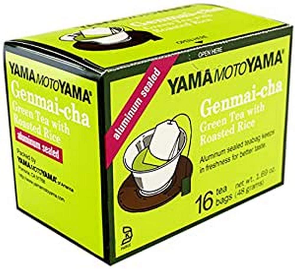 Yamamotoyama Genmai-cha Green Tea with Roasted Rice 16 Count Tea Bags Aluminum Sealed (3 Pack)