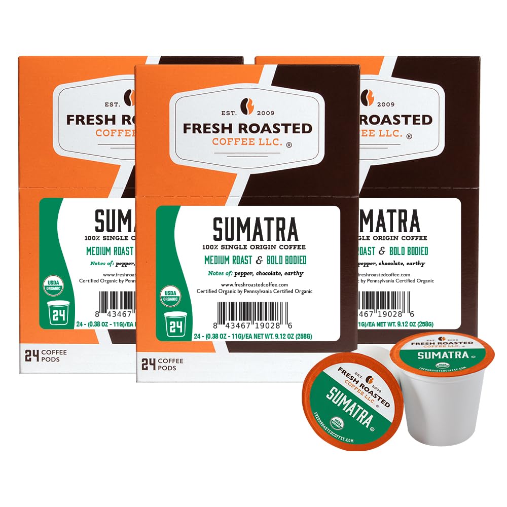 Fresh Roasted Coffee, Organic Colombian K-Cup Pods for Keurig Brewers, Medium Roast, USDA Organic, Kosher, 24 Count (Pack of 3)