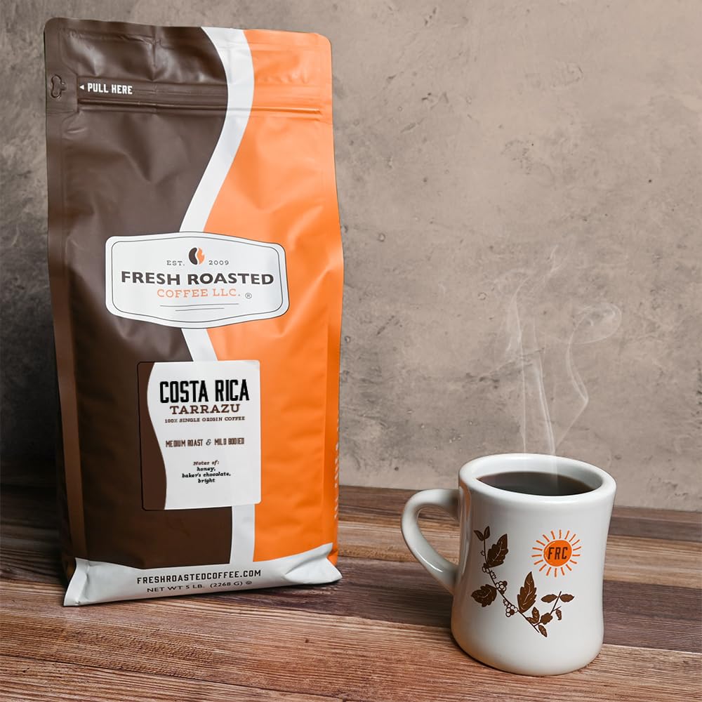 Fresh Roasted Coffee, Dark Brazil Whole Bean Coffee, Med-Dark Roast, Kosher, 5 lb (80 oz)