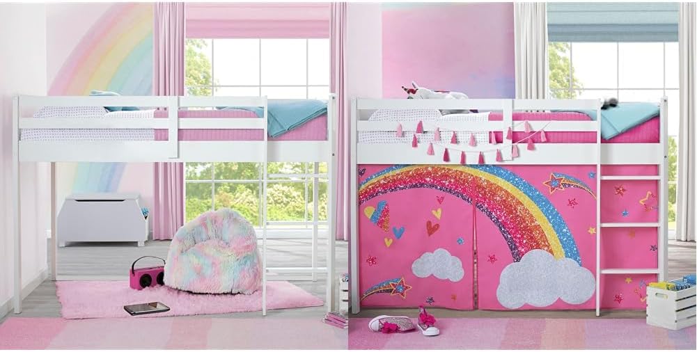 Delta Children Twin Loft Bed with Guardrail and Ladder (Coordinates with Loft Bed Tents Sold Separately), White