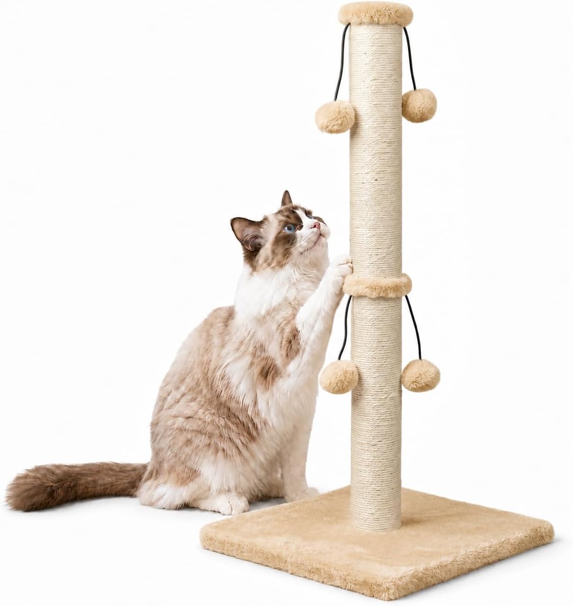 Dimaka 29'' Cat Scratching Post, Natural Sisal Rope Scratcher Post, Kitten Claw Scratch with 4 DanglingToy Balls for Large Cats (Grey)