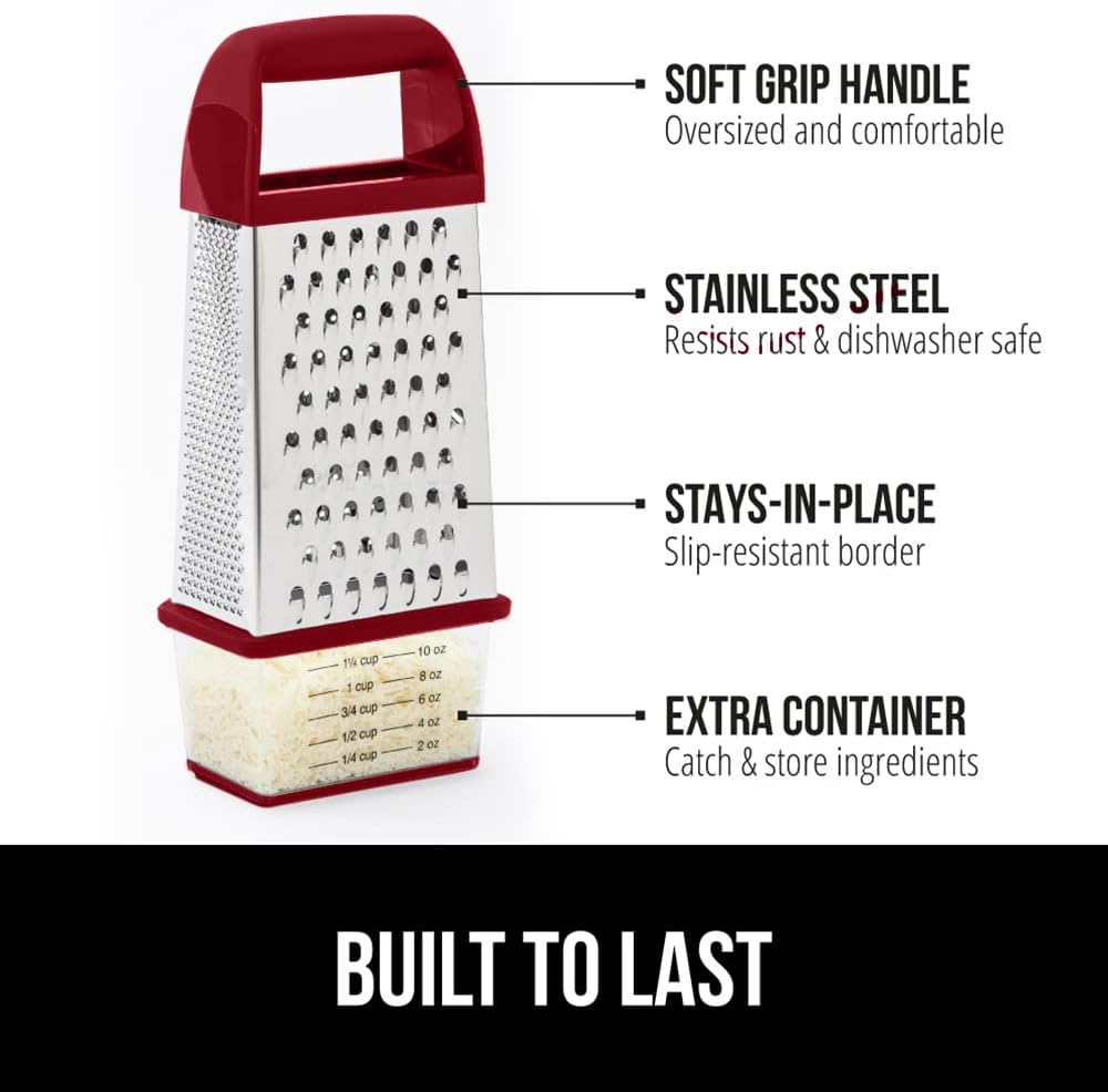 GORILLA GRIP® XL 4-Sided Stainless Steel BPA-Free Cheese Grater, Black