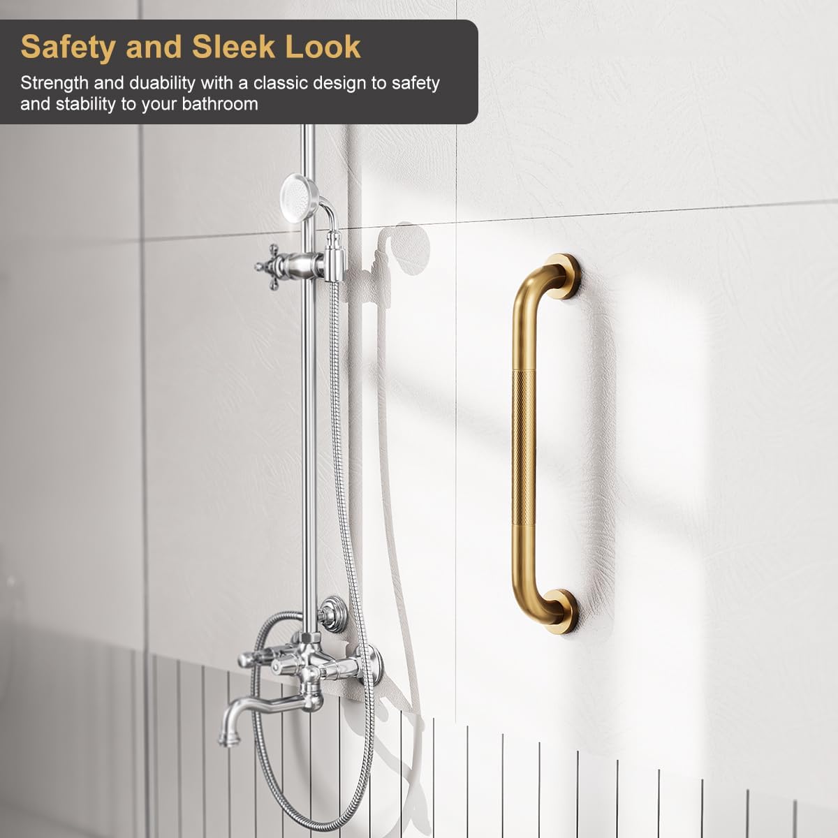 FANHAO 2 Pack Shower Grab Bar, 16 Inch Stainless Steel Bathroom Grab Bar with Anti-Slip Knurled Grip, Heavy Duty Shower Handle Bath Handle