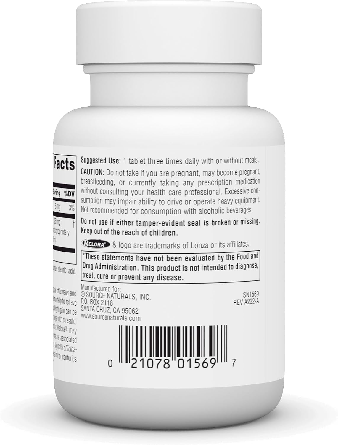Source Naturals Relora, Promotes Healthy Eating Behavior and Muscle Relaxation Support*- 250 mg - 90 Tablets