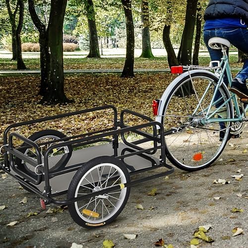 Aosom Bike Trailer Foldable Bicycle Trailer16 Inch Pneumatic Tire Black | Universal Coupler, Foldable Frame, Safe Reflectors Design