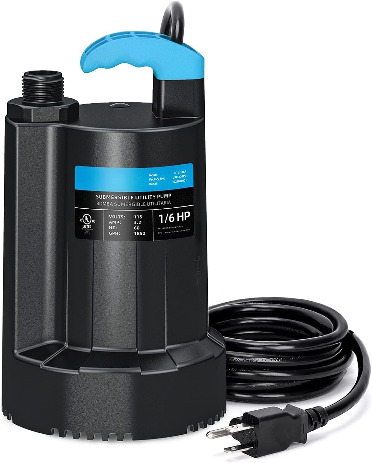 LEO 1/3 HP Automatic Sump Pump, 2250GPH Submersible Utility Pump, 10ft Cord | Water Pump with 3/4” Garden Hose Check Valve Adapter, Water Removal for Pool Draining Basement Hot Tubs Garden