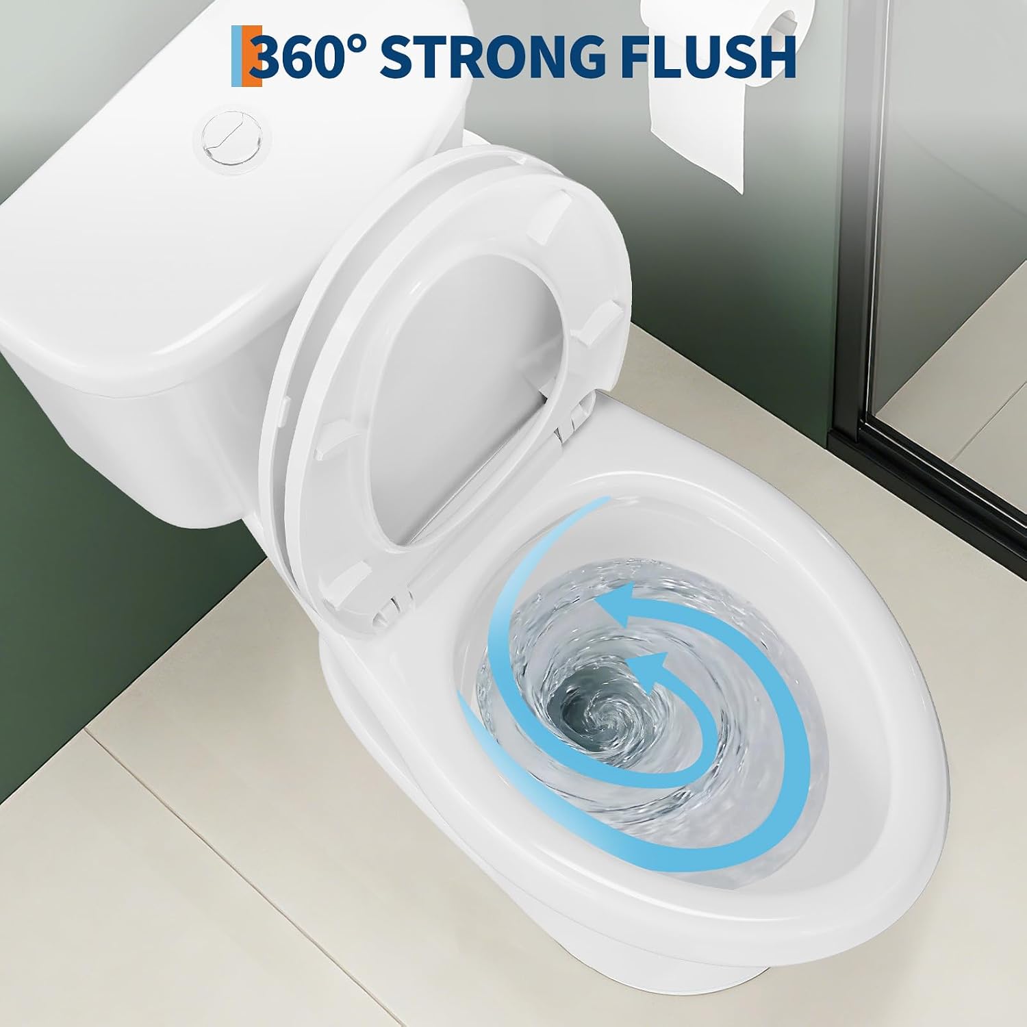 Two-Piece Toilets for Bathrooms, Comfort ADA Toilet with 19" Height, Elongated with Soft Close Seat, Power Flush 1.28 GPF