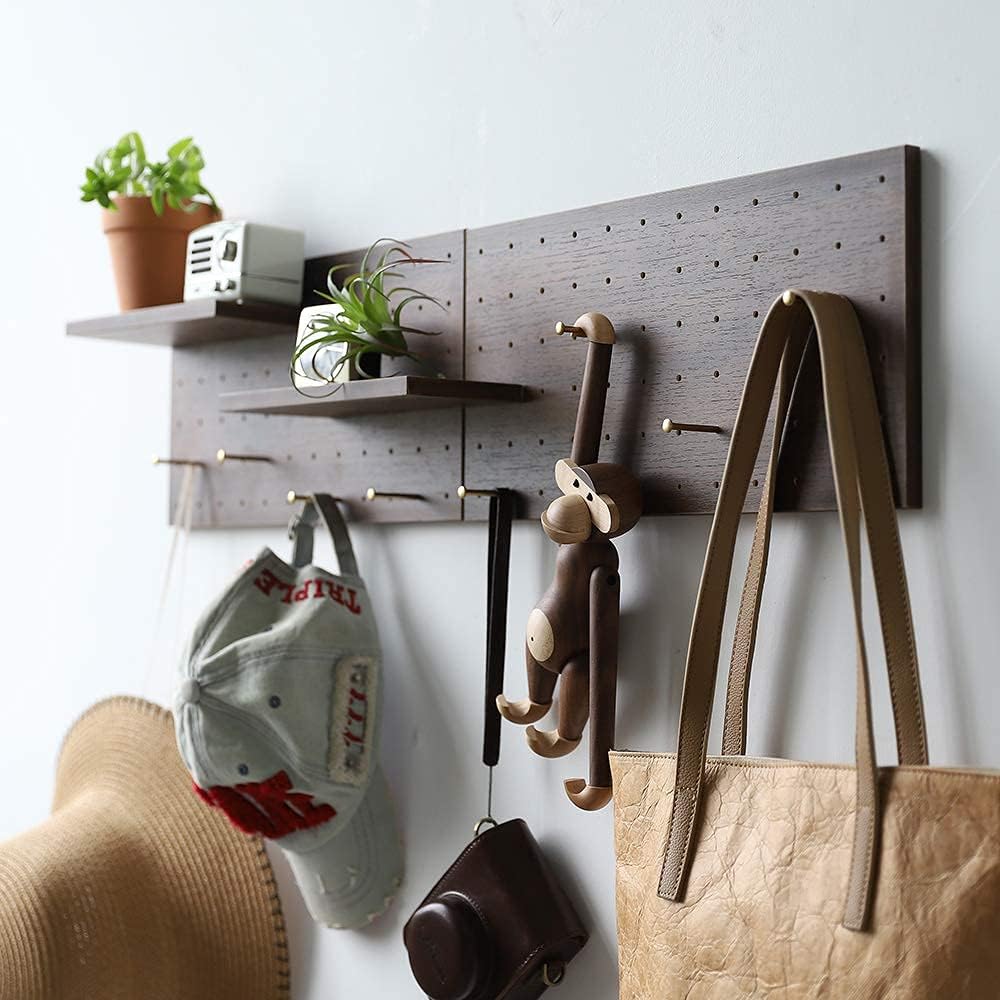 Wooden Pegboard Modular Display Organization Storage Wall Hooks Shelf(Color:Oak)