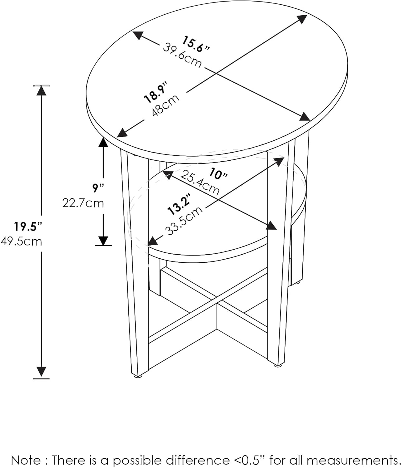 Furinno SIMPLE DESIGN Side Table, 2-Tier Modern End Table with Soft Edges, Open Shelves Night Stand, Bedside Table, for Living Room, Bedroom, French Oak
