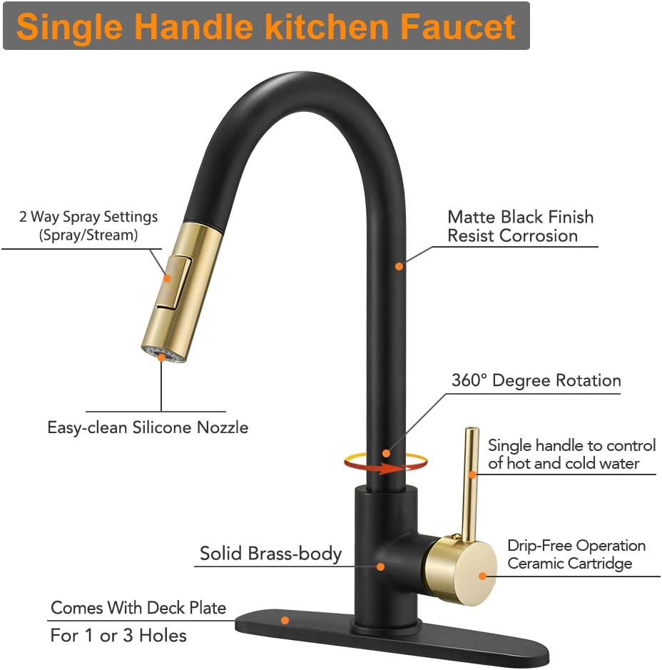 Hoimpro Kitchen Sink Faucet with Pull Out Sprayer, Rv Kitchen Faucet Pull Down Sprayer