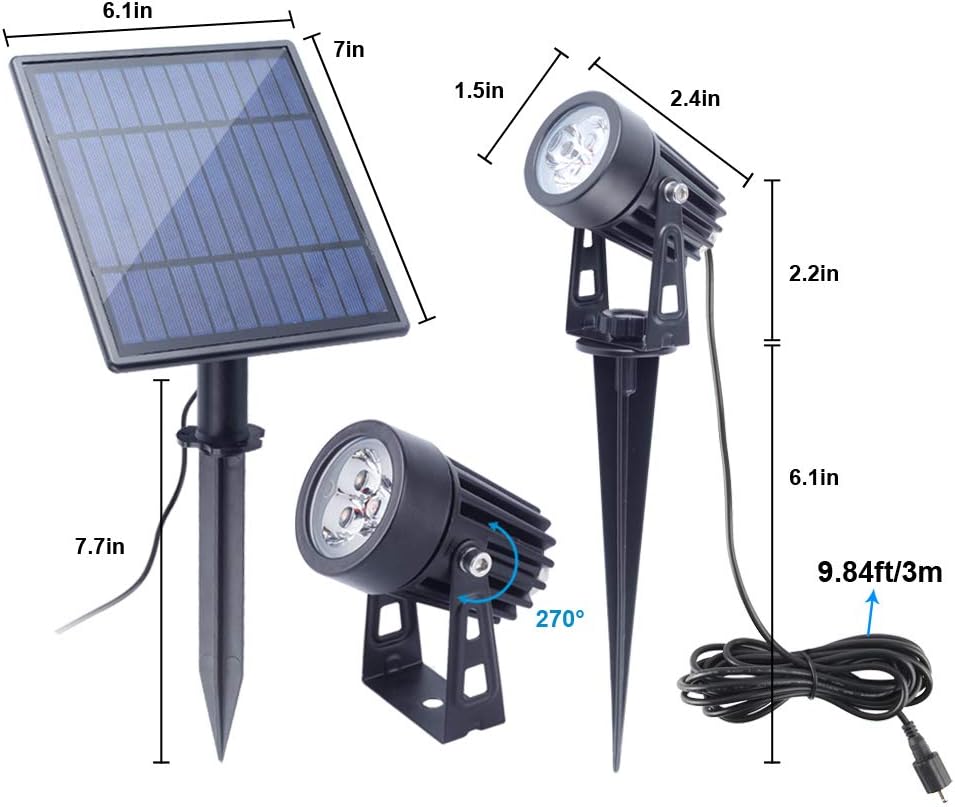 APONUO Metal Solar Spot Lights Outdoor with 9.8ft Cable Solar Powered Landscape Lighting Low Voltage IP65 Waterproof Auto On/Off for Outside Garden Yard Landscape Pathway Garage-Warm White(4-in-1)