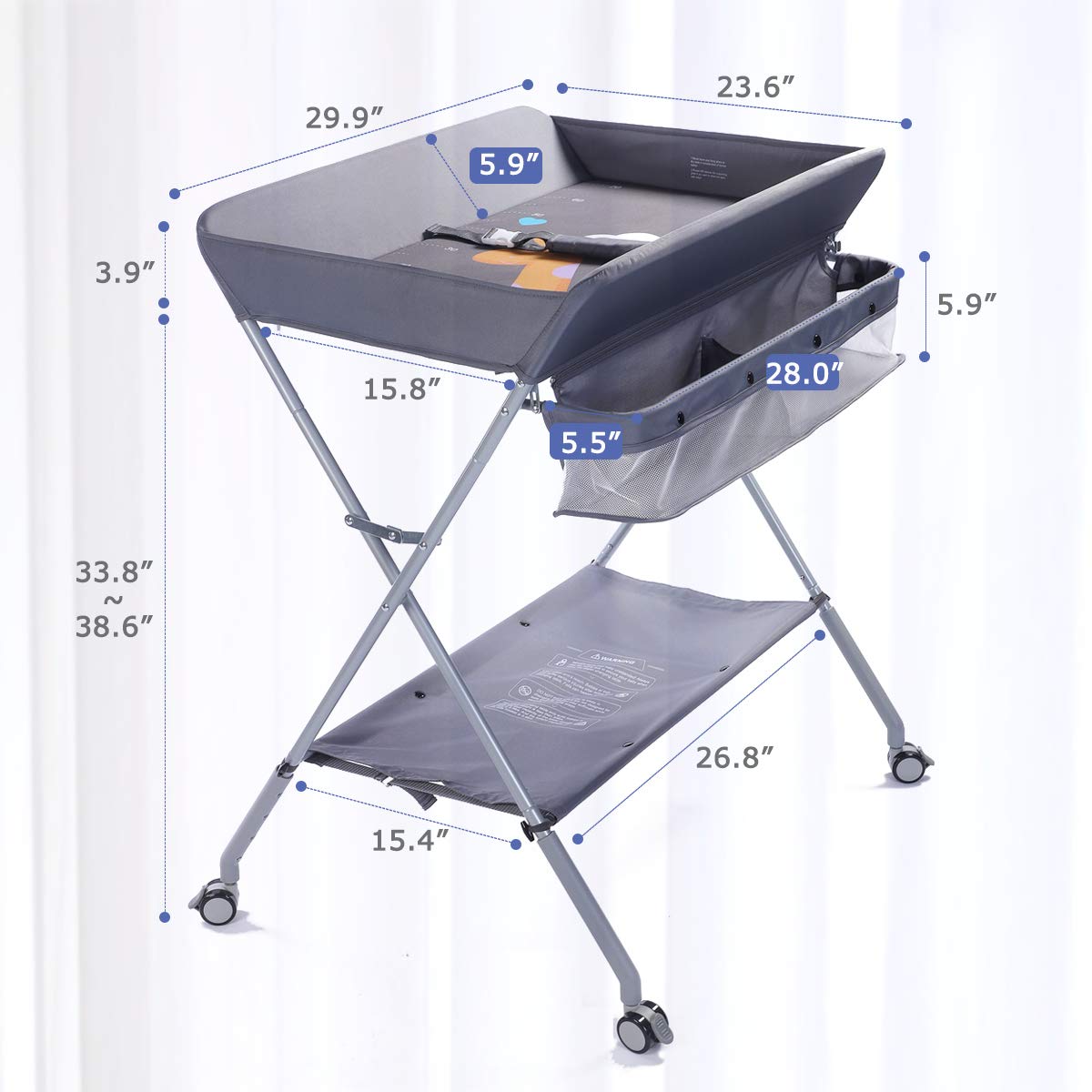 Baby Changing Table Portable Folding Diaper Changing Station with Wheels