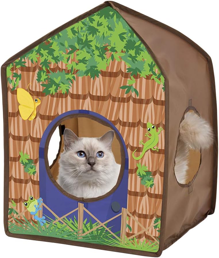 Kitty City Safari Jungle Pop-Up Cat Cube, Collapsible Indoor Cat Hideout & Play Cube with Peekaboo Openings, Easy Storage, 15” x 15” x 15”