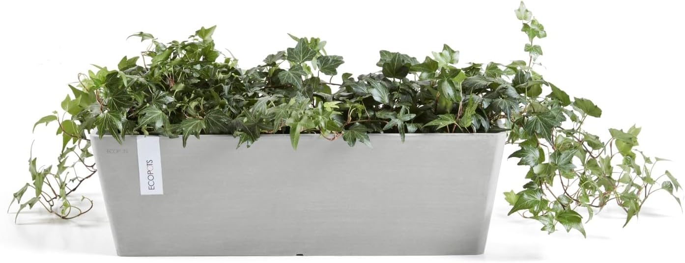 Ecopots Bruges Rectangular Flower Planter, Grey, 21.5" | Modern Style, Durable Recycled-Based Composite Construction, Weather and UV-Resistant, for Indoor/Outdoor Use