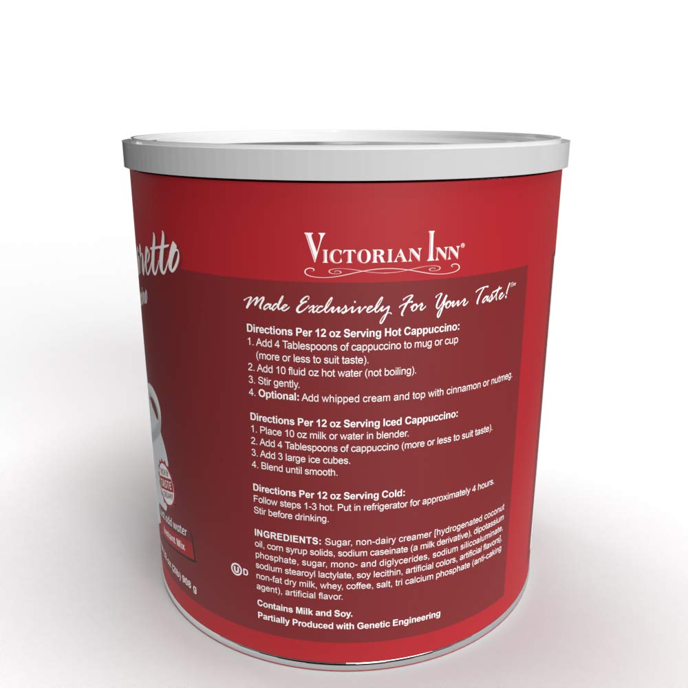 Victorian Inn Instant Cappuccino - Almond Amaretto Flavor - Creamy & Delightful Coffee Mix - Great Hot, Cold