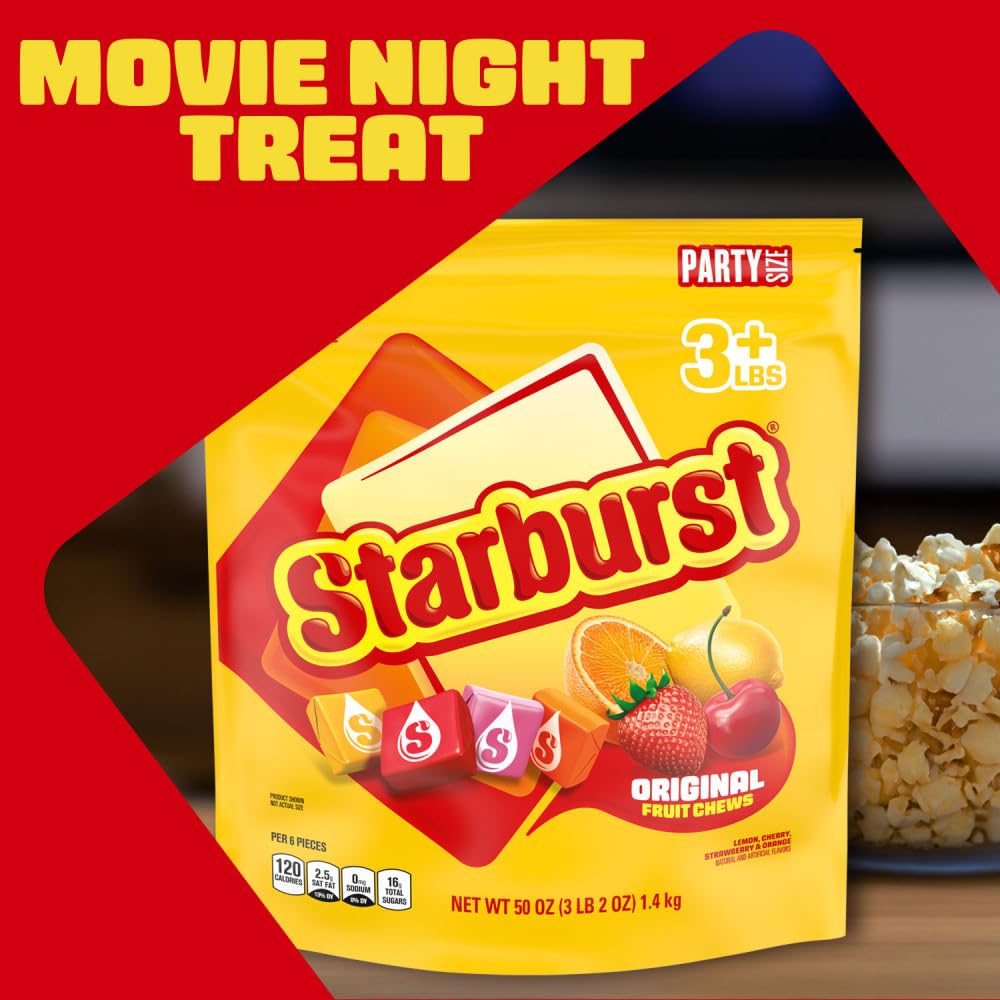 STARBURST Original Full Size Fruit Chews Chewy Candy Bulk 36 Packs, 2.07 oz | Soft fruit chews in full size packs, great for birthdays, desserts, road trips and pantry snacking, lunch box, bulk candy