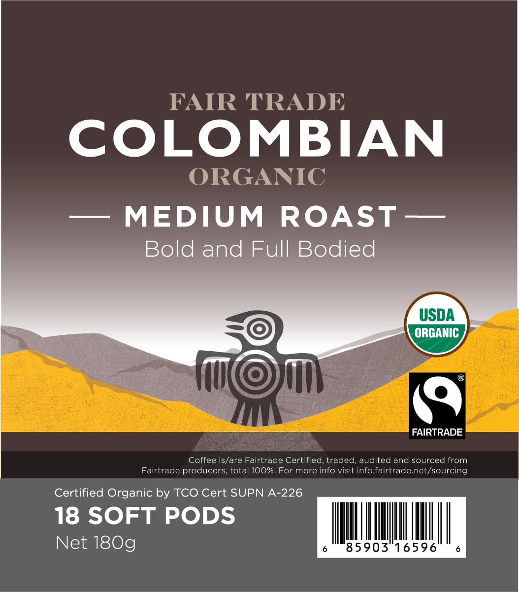 Wolfgang Puck Coffee, Organic Colombian Fair Trade, 9.5 Gram Soft Pods, 18 Count (Pack of 1)