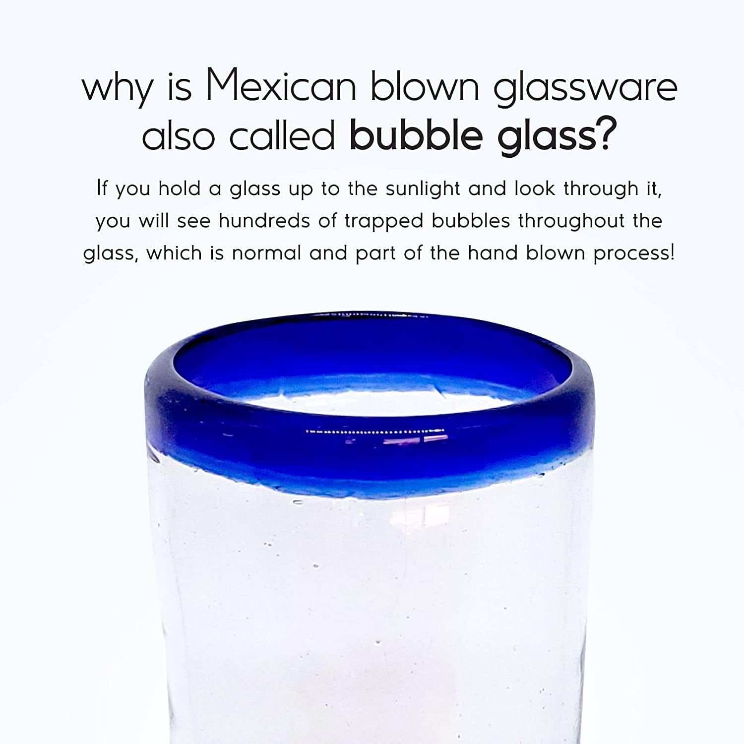 Cobalt Blue Rim 120 oz Pitcher and 6 Drinking Glasses set, Recycled Glass, Lead-free, Toxin-Free (Pitcher & Glasses)