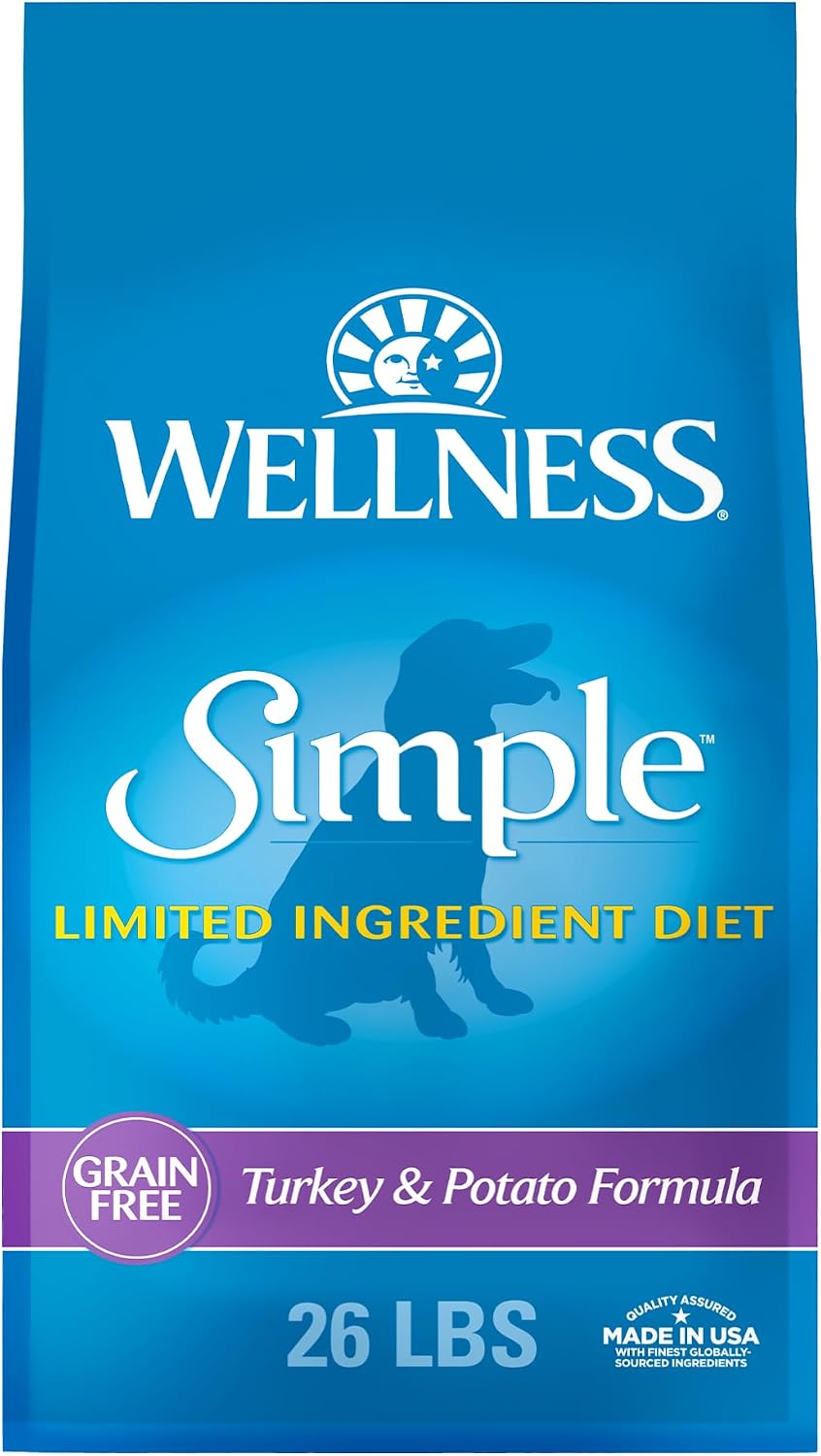 Wellness Simple Limited Ingredient Small Breed Adult Dry Dog Food, Grain Free Kibble, Sensitive Stomach, Skin & Coat Support, Natural, Chicken Free, Salmon and Potato Recipe, 10.5 lb Bag