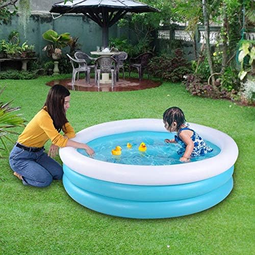 Inflatable Kiddie Pool, 60"x16" Thick Guardrail Swimming Pool for Kids, Blue & White Blow Up Pool for Kids Indoor Party Games