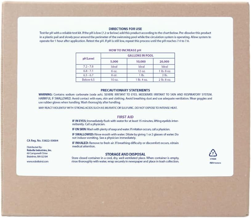Robelle 25-Pounds Premium pH Up for Swimming Pools | 100% Sodium Carbonate, Raises pH, pH Increaser, Easy To Use, Works Fast