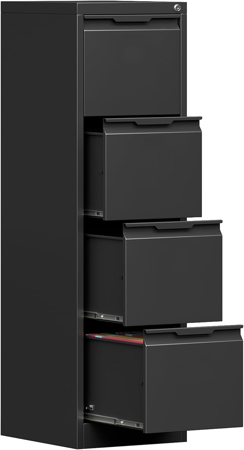 3 Drawer File Cabinet with Lock,Vertical Filing Cabinets for Home Office,Heavy Duty Metal File Cabinet for Hanging A4/Letter/Legal Size File,Vertical File Cabinet 15" W X 17.8" D X 38.3" H-Black