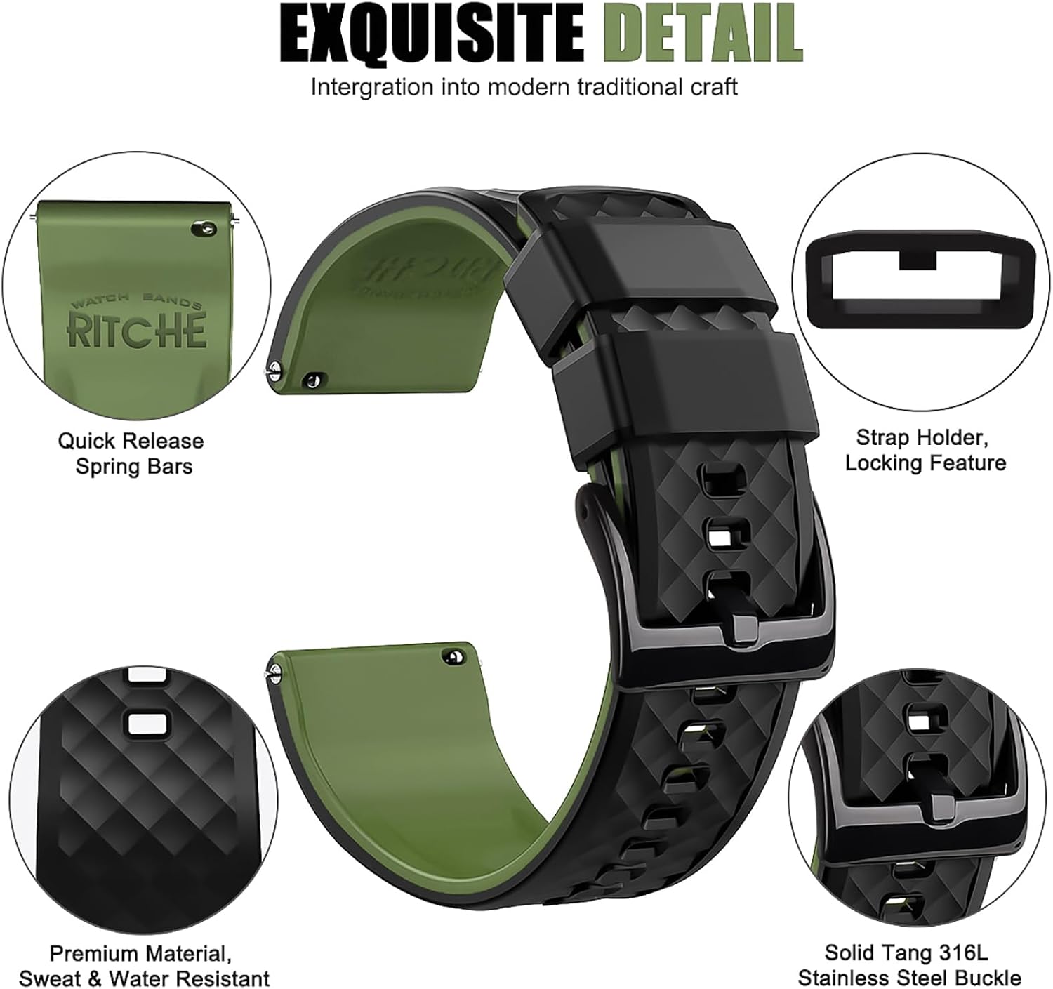 Ritche Christmas Gift Silicone Watch Bands 18mm 20mm 22mm 24mm Quick Release Rubber Watch Bands for Men, White Elephant Gifts