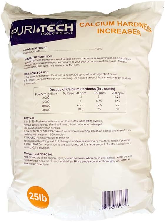 Puri Tech Pool Chemicals Calcium Hardness Increaser Plus – Increases Calcium Hardness Levels & Helps Prevent Corrosion and Staining - 94% Calcium Chloride– 25 lb