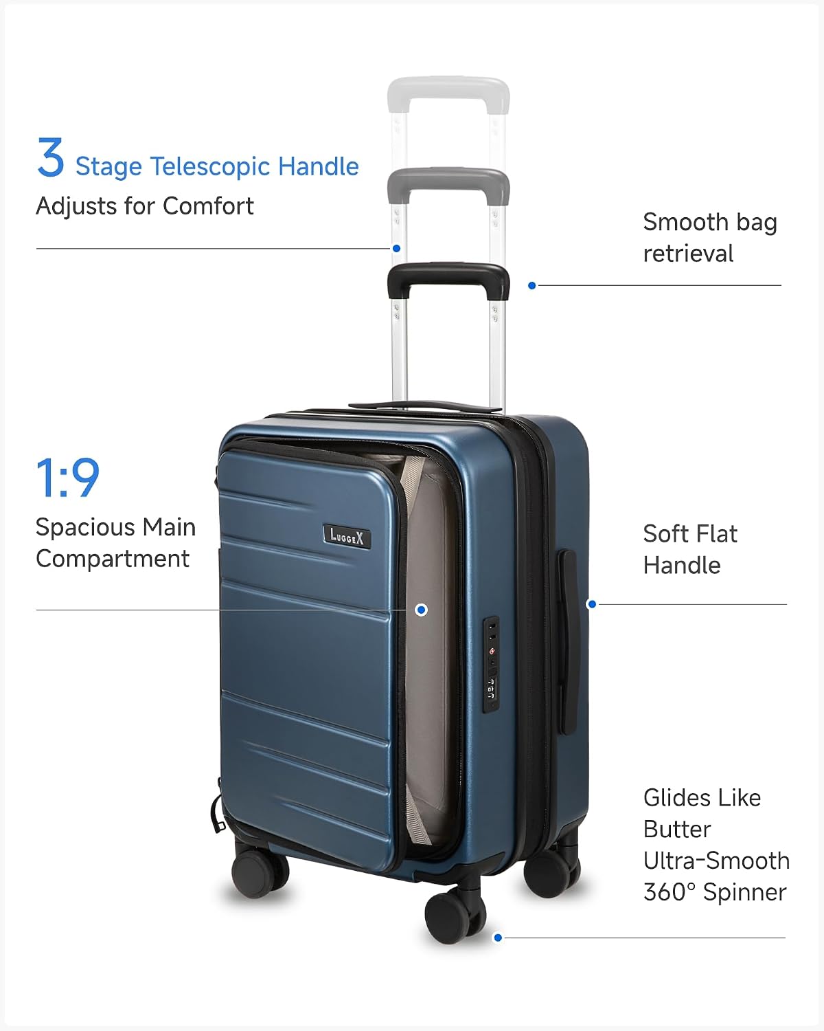 LUGGEX Checked Top Opening Expandable Suitcase, Black, 28" | Checked Luggage, Top Opening Design, 100% PC Hard Shell, Expandable Storage, TSA Approved Lock, 105L-115L Capacity, FX-Core