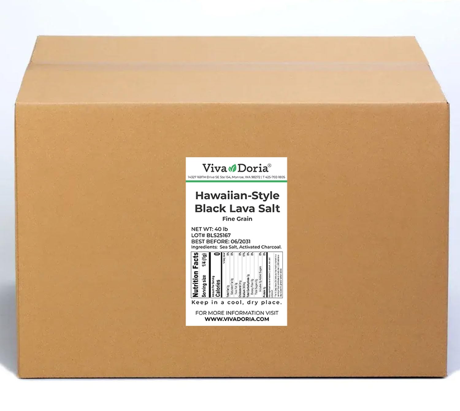Viva Doria Hawaiian Black Lava Sea Salt, Fine Grain, Lava Salt, 2 lb (907 g)
