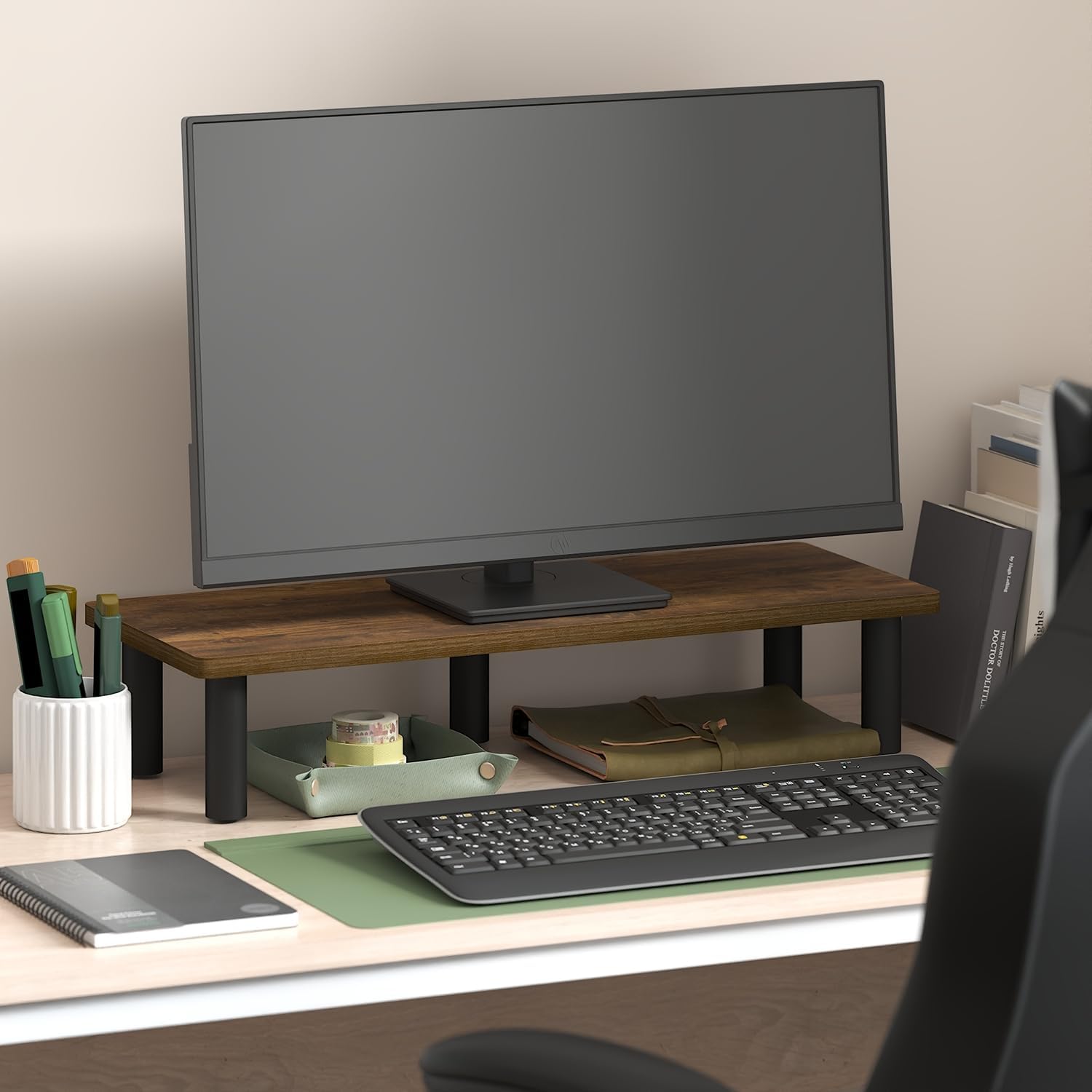 FURINNO Turn-N-Tube Monitor Stand, French Oak Grey/Black