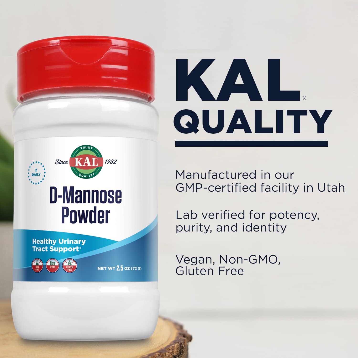 KAL D Mannose Powder 1600 mg, Easy-to-Mix, Fast-Dissolving D-Mannose - Urinary Tract Health and Bladder Support - Unflavored Powder, Non-GMO, Vegan