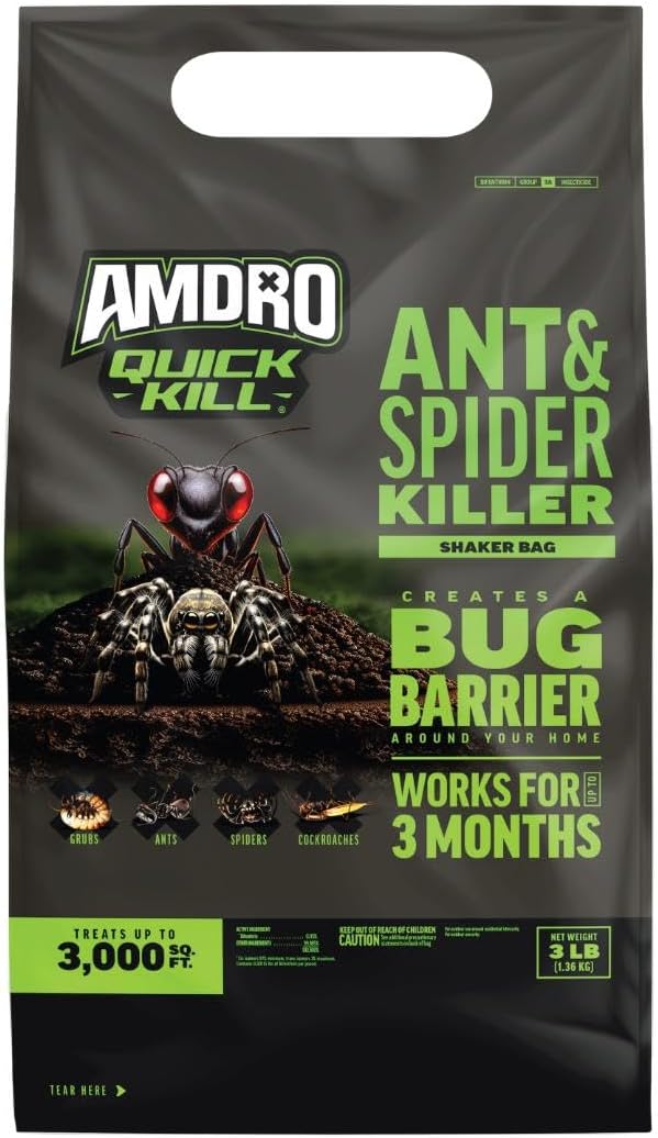 Amdro Kills Ants & Spiders Granules Shaker Bag 3lb | Kills up to 100 insects, covers 3,000 SQ, lasts 3 months, spider and ant killer for lawns