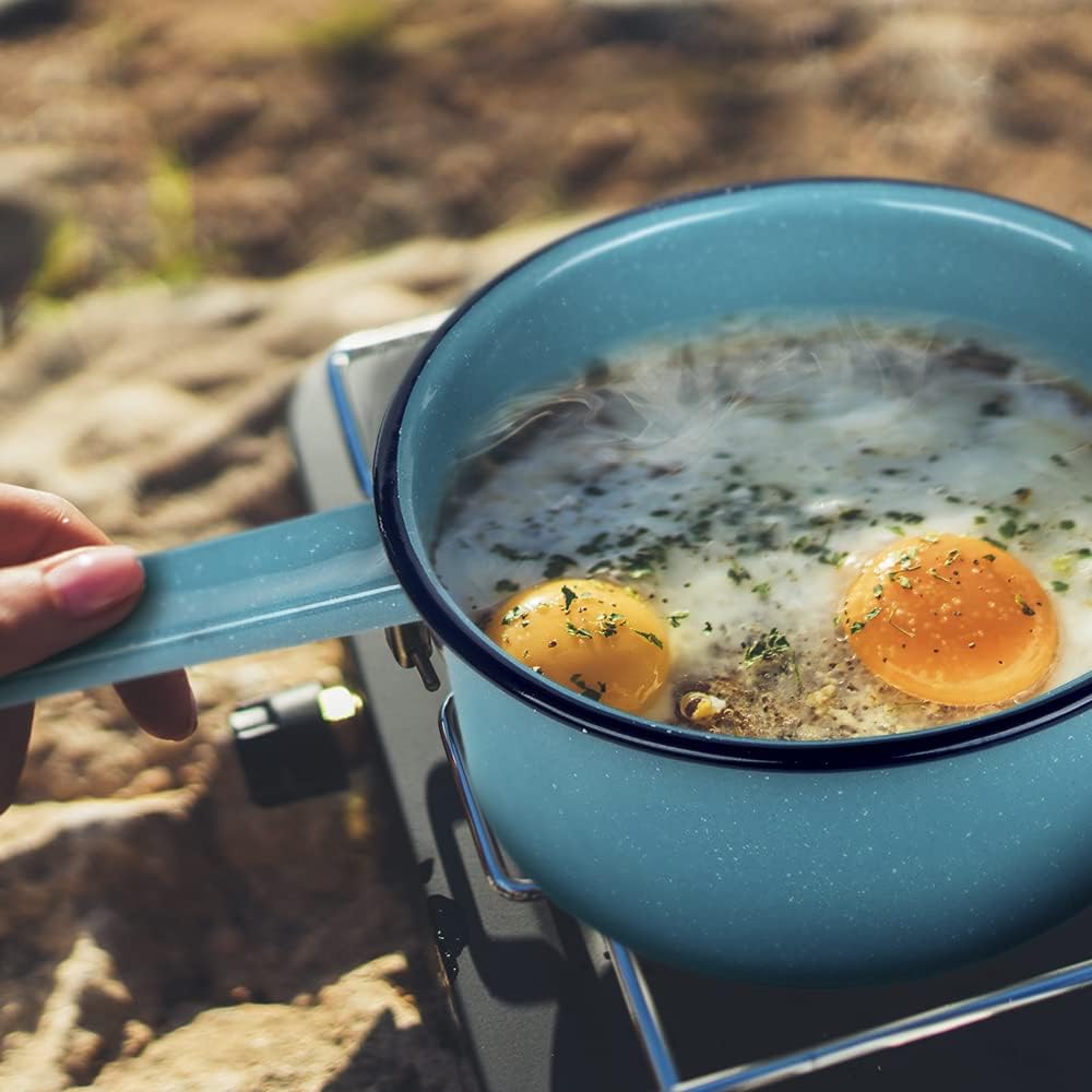 Cinsa 1 Qt Granite Ware Saucepan - Enamel on Steel, Turquoise Blue | Antibacterial Non-Porous Porcelain Finish for Indoor & Outdoor Cooking - Even Heat Distribution for Consistent Results