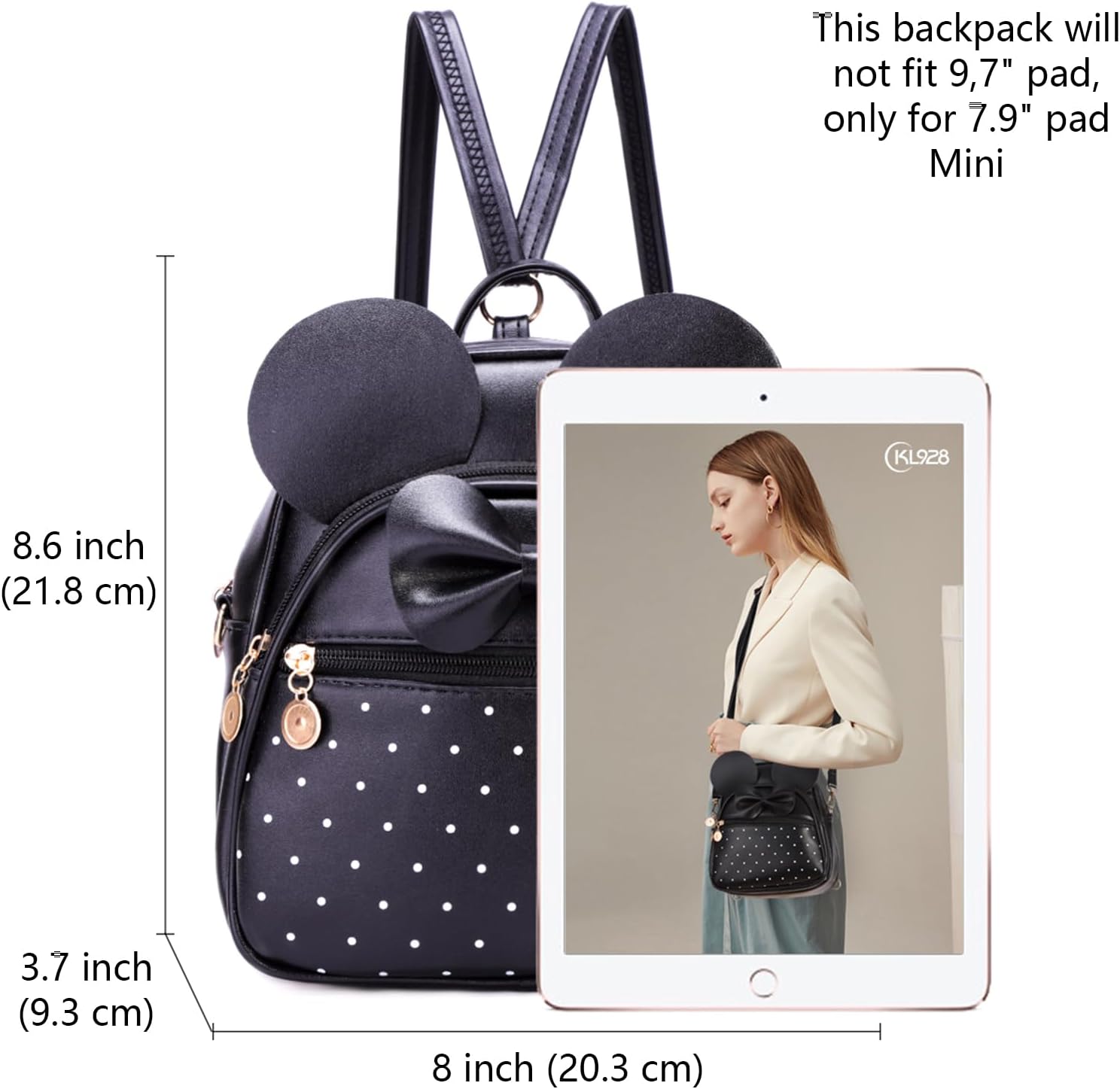 KL928 Girls Mini Backpack Bowknot Polka Dot Cute Small Daypacks Convertible Shoulder Bag Purse for Women