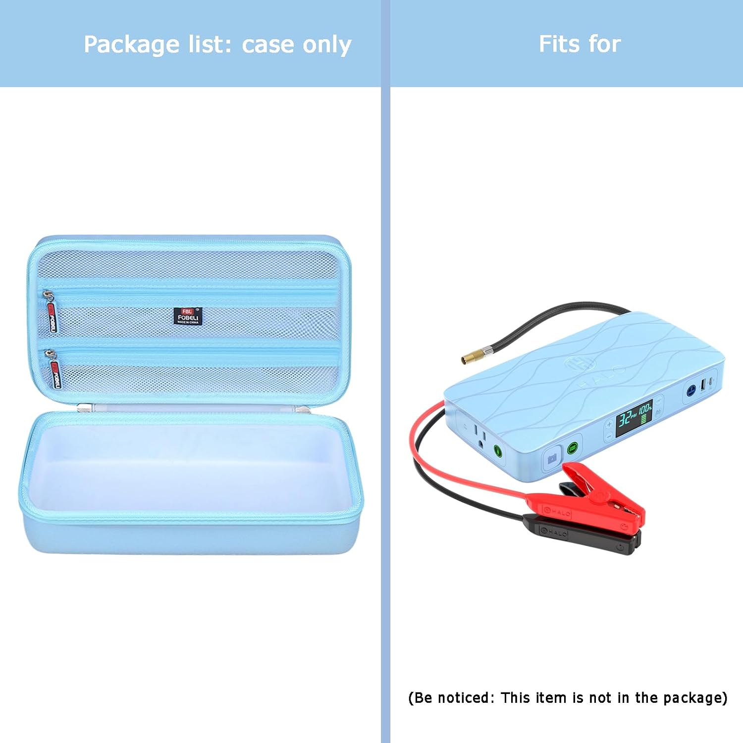 FBLFOBELI Case for Halo Bolt Ultimate 2.0/3.0/4.0/Air + 1750 Jump Starter | EVA Hard Shell, Shockproof & Water-Resistant, for Halo Bolt Air 58830/55500, Jump Starter & Air Compressor Storage, Black