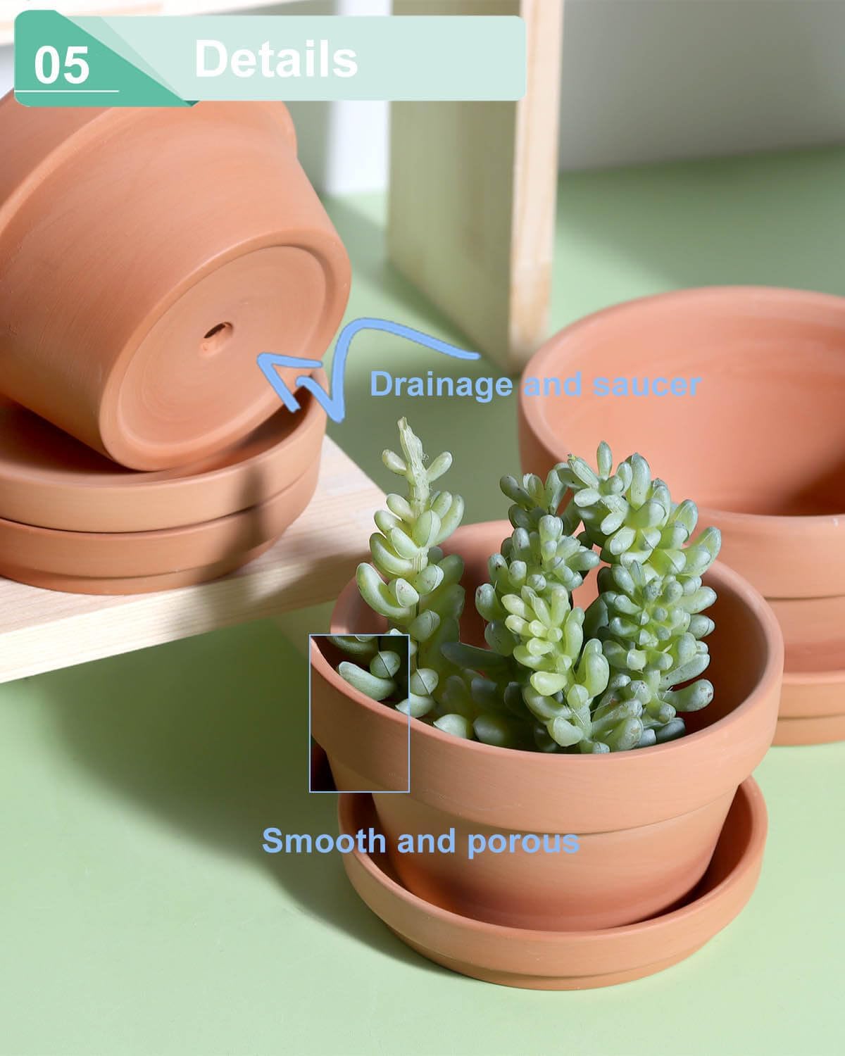 vensovo 3.7 Inch Terracotta Shallow Succulent Pots with Saucers, 6 Pack