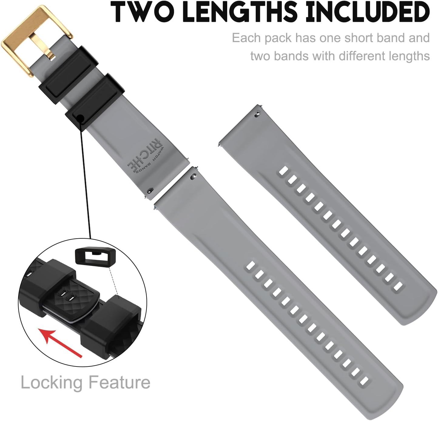 Ritche Christmas Gift Silicone Watch Bands 18mm 20mm 22mm 24mm Quick Release Rubber Watch Bands for Men, White Elephant Gifts