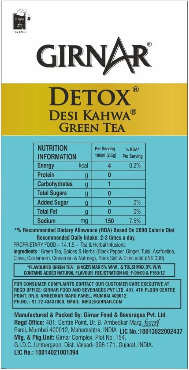 Girnar Detox Green Tea, (36 Teabags)