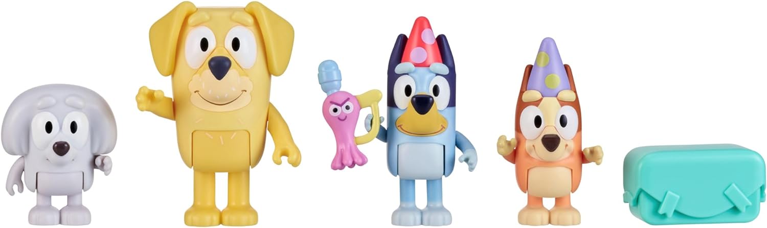 Bluey School Figurine Toys Pack of 4, Articulated Character Toys with Chloe, Rusty, and Calypso Figurines, Small Action Figures for Kids Ages 3+