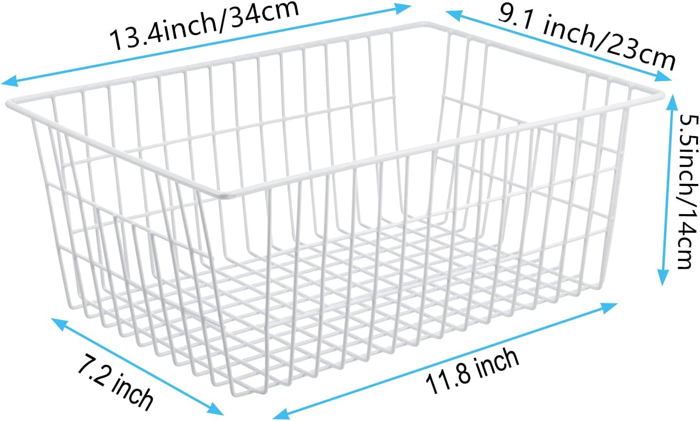 iPEGTOP Wire Storage Freezer Baskets, Set of 2 Large 15.4" Household Metal Organizer Storage Bins Basket for Kitchen Cabinets, Refrigerators, White