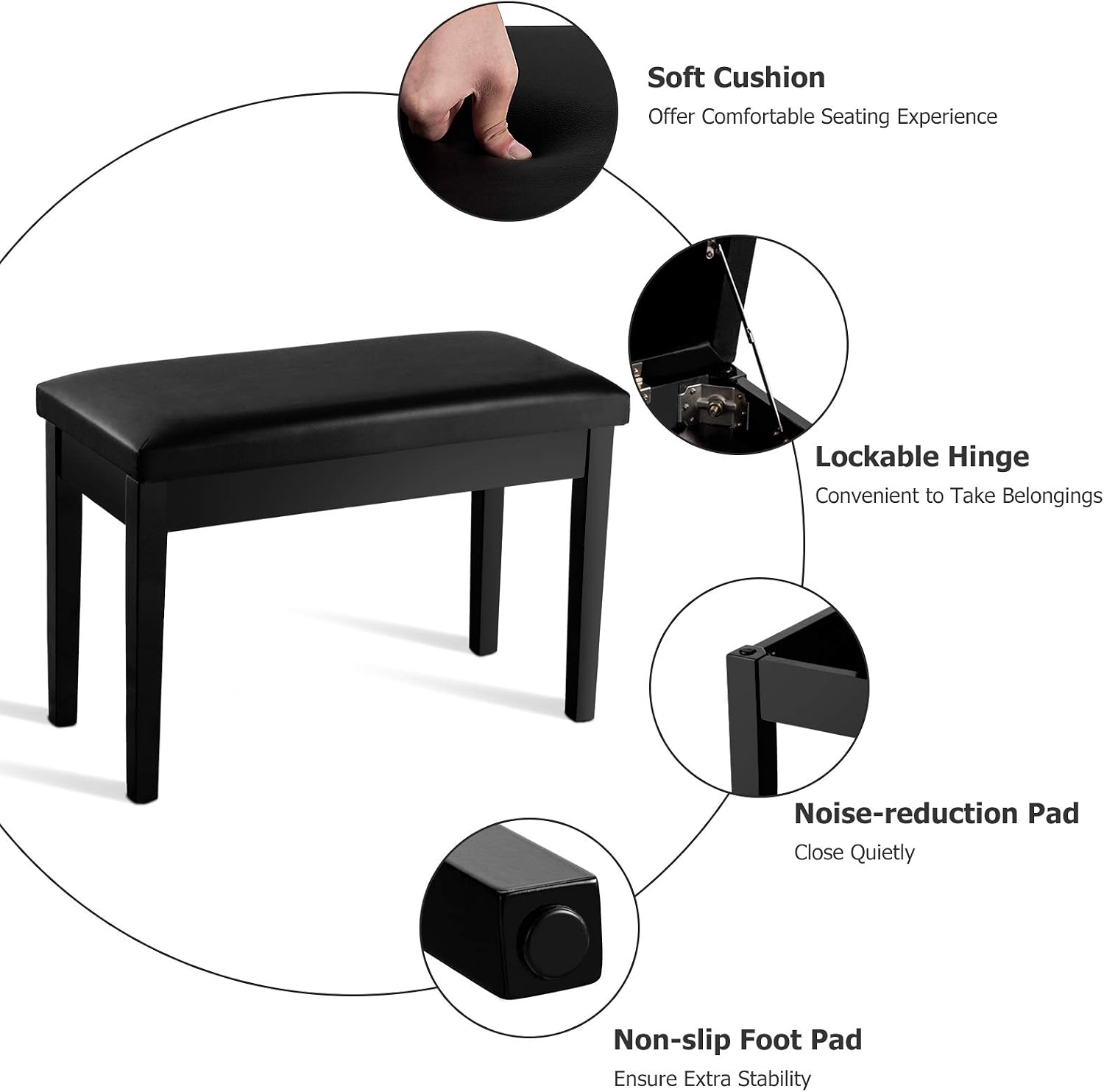Giantex Piano Bench W/Padded Cushion and Music Storage, Comfortable Double Duet Seat, Wooden Legs, Perfect for Professional Or Home Use PU Leather Piano Stool (Brown)