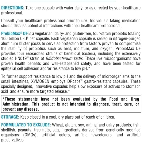 XYMOGEN ProbioMax Daily 100B - Probiotics for Digestive Health Support - Lactobacillus Acidophilus & Bifidobacterium Lactis HN019 - Vegetarian, Gluten-Free & Non-GMO - 30 Capsules